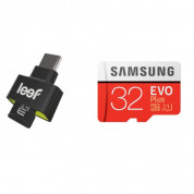 Leef Access-C microSD Card Reader + Samsung MicroSD 32GB EVO Plus UHS-I (U3) Memory Card - четец за microSD карти + MicroSD 32GB устройства с USB-C