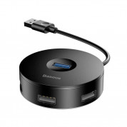 Baseus USB-A Round Box Hub Adapter - 4-портов USB хъб за компютри и лаптопи (15 см) (черен)