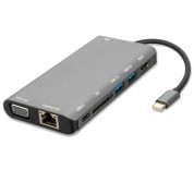 4smarts 8in1 4K USB-C Hub - мултифункционален хъб с Ethernet, HDMI, VGA, USB-C, USB 3.0 и четец за карти за MacBook (тъмносив) 1