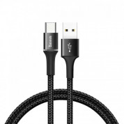 Baseus Halo USB-C Cable - кабел с въжена оплетка за устройства с USB-C порт (50 см) (черен) 