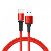 Baseus Halo USB-C Cable - кабел с въжена оплетка за устройства с USB-C порт (50 см) (червен)