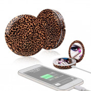 Hyper Leopard Pearl Mini Make-Up Mirror And Power Bank 1600mAh - джобна външна батерия с огледало и LED светлина (леопард) 3