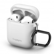 Spigen Airpods Silicone Case - силиконов калъф с карабинер за Apple Airpods и Apple Airpods 2 (бял)