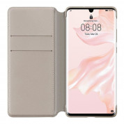 Huawei Wallet Cover Case - оригинален кожен калъф с поставка за Huawei P30 Pro (бежов) 3