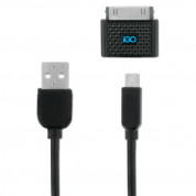 iGo Charge & Sync USB Cable - USB кабел за устройства с microUSB, miniUSB и 30-pin Dock порт (120 см) (черен)