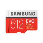 Samsung MicroSDXC 512GB EVO Plus UHS-I Memory Card U3, Class 10, 4K Ultra HD - MicroSDXC памет със SD адаптер за Samsung устройства (подходяща за GoPro)