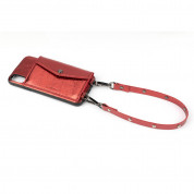 LAVAVIK Cross-Body Phone Purse with Card Compartment - кожен калъф с джоб и лента за врата за iPhone XS Max (червен)