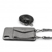 LAVAVIK Cross-Body Phone Purse - кожен калъф с портмоне и лента за врата за iPhone XS Max (сив) 1