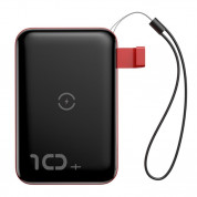 Baseus Mini S Bracket Power Bank 10W Wireless Charger 10000mAh - външна батерия с USB и USB-C изходи и с технология за безжично зареждане (черен-червен) 1