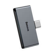 Baseus USB-C Male + 3.5mm Female Adapter L57 - пасивен адаптер USB-C към 3.5 мм. аудио изход и USB-C изход за устройства с USB-C порт (тъмносив) 3