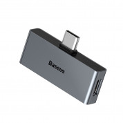 Baseus USB-C Male + 3.5mm Female Adapter L57 - пасивен адаптер USB-C към 3.5 мм. аудио изход и USB-C изход за устройства с USB-C порт (тъмносив)