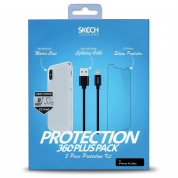 Skech Protection 360 Plus Pack - комплект удароустойчив кейс, стъклено защитно покритие и Lightning USB кабел за iPhone XS Max (прозрачен) 5