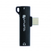 4smarts USB-C to USB-C & 3.5mm Splitter SoundSplit Mini - пасивен адаптер USB-C към 3.5 мм. аудио изход и USB-C изход за устройства с USB-C порт (черен)
