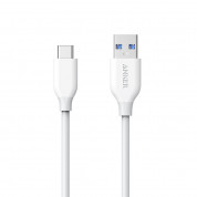 Anker Powerline USB-A to USB-C 3.0 Cable - бърз и издръжлив кабел за зареждане на устройства с USB-C порт (90 см) (бял)