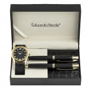 Eduardo Verde Watch + Pen + Note Set - луксозен комплект часовник, 2 броя писалки и белeжник (черен-златист) 1