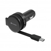 Platinet Car Charger Rolling Cable 2.4A USB-C - зарядно за кола с USB-C кабел и USB изход (черен)