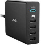 Anker PowerPort+ 5 Ports (60W) with USB-C PD - захранване с 1 x USB-C изход и 4 x USB изхода за мобилни телефони и таблети (черен) 