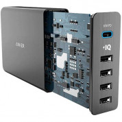 Anker PowerPort+ 5 Ports (60W) with USB-C PD - захранване с 1 x USB-C изход и 4 x USB изхода за мобилни телефони и таблети (черен)  2