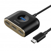 Baseus USB-C Square Round Hub Adapter - 4-портов USB-C хъб за компютри и лаптопи (17 см) (черен)