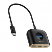 Baseus USB-C Square Round Hub Adapter - 4-портов USB-C хъб за компютри и лаптопи (17 см) (черен) 2
