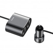 Baseus One to Two Car Charger - зарядно за кола с два USB изхода и удължител с два допълнителни извода за запалка (черен) 1