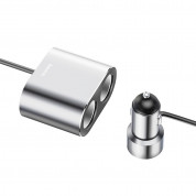Baseus One to Two Car Charger - зарядно за кола с два USB изхода и удължител с два допълнителни извода за запалка (сребрист)
