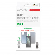 4smarts 360° Premium Protection Set with Colour Frame Glass - тънък силиконов кейс и стъклено покритие с черна рамка и извити ръбове за дисплея на iPhone 11 Pro (прозрачен) 2