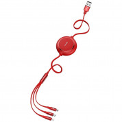 Baseus Golden Loop 3-in-1 Elastic USB Cable - универсален USB кабел с Lightning, microUSB и USB-C конектори (120 см) (червен) 3