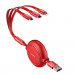 Baseus Golden Loop 3-in-1 Elastic USB Cable - универсален USB кабел с Lightning, microUSB и USB-C конектори (120 см) (червен) 3