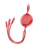 Baseus Golden Loop 3-in-1 Elastic USB Cable - универсален USB кабел с Lightning, microUSB и USB-C конектори (120 см) (червен)