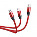 Baseus Car Co-Sharing 3-in-1 USB Cable - универсален USB кабел с Lightning, microUSB и USB-C конектори (100 см) (червен) 3