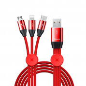 Baseus Car Co-Sharing 3-in-1 USB Cable - универсален USB кабел с Lightning, microUSB и USB-C конектори (100 см) (червен)
