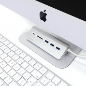 Satechi Aluminum USB-C 3.0 Hub & Card Reader - алуминиев 3-портов USB 3.0 хъб с четец за карти за компютри и лаптопи (сребрист) 4