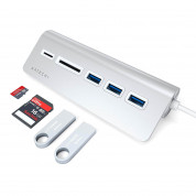 Satechi Aluminum USB-C 3.0 Hub & Card Reader - алуминиев 3-портов USB 3.0 хъб с четец за карти за компютри и лаптопи (сребрист) 3