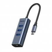 Baseus Enjoyment USB-C Hub CAHUB-M0G - USB-C хъб с три USB порта и RJ-45 Gigabit Ethernet порт за мобилни устройства с USB-C (тъмносив)
