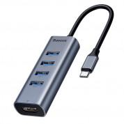 Baseus Enjoyment USB-C Hub CAHUB-N0G - USB-C хъб с четири USB порта и HDMI порт за мобилни устройства с USB-C (тъмносив)