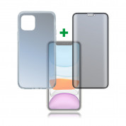 4smarts 360° Premium Protection Set - тънък силиконов кейс и стъклено защитно покритие с извити ръбове за дисплея на iPhone 11 (прозрачен)
