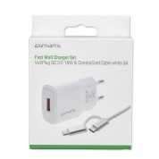 4smarts Fast Wall Charger VoltPlug QC3.0 18W with ComboCord Cable - комплект захранване за ел. мрежа и качествен кабел с оплетка от здрав текстил за microUSB и USB-C стандарти (бял) 5