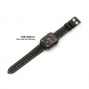 Torrii Leather Band - кожена каишка за Apple Watch 38мм, 40мм, 41мм (черна с кафеви шевове) 2