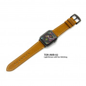 Torrii Leather Band - кожена каишка за Apple Watch 38мм, 40мм, 41мм (кафява с кафеви шевове) 1