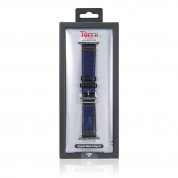 Torrii Leather Band - кожена каишка за Apple Watch 38мм, 40мм, 41мм (тъмносиня дънкова материя с черна кожа) 1