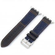 Torrii Leather Band - кожена каишка за Apple Watch 38мм, 40мм, 41мм (тъмносиня дънкова материя с черна кожа)