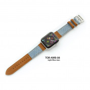 Torrii Leather Band - кожена каишка за Apple Watch 38мм, 40мм, 41мм (светлосиня дънкова материя с кафява кожа) 2