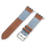 Torrii Leather Band - кожена каишка за Apple Watch 38мм, 40мм, 41мм (светлосиня дънкова материя с кафява кожа)