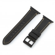 Torrii Leather Band - кожена каишка за Apple Watch 42мм, 44мм, 45мм, Ultra 49мм (черна с кафеви шевове)