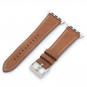 Torrii Leather Band - кожена каишка за Apple Watch 42мм, 44мм, 45мм (кафява с бели шевове)