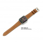 Torrii Leather Band - кожена каишка за Apple Watch 42мм, 44мм, 45мм (кафява с бели шевове) 1