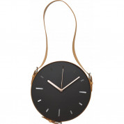 Platinet Wall Clock Black With Pu Leather Brown Belt (black)