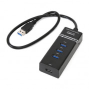 Omega USB 3.0 Hub 4 Port - 4-портов USB 3.0 хъб за компютри и лаптопи (черен) 