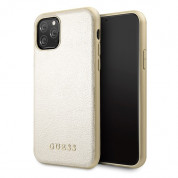 Guess Iridescent Leather Hard Case - дизайнерски кожен кейс за iPhone 11 Pro (златист)